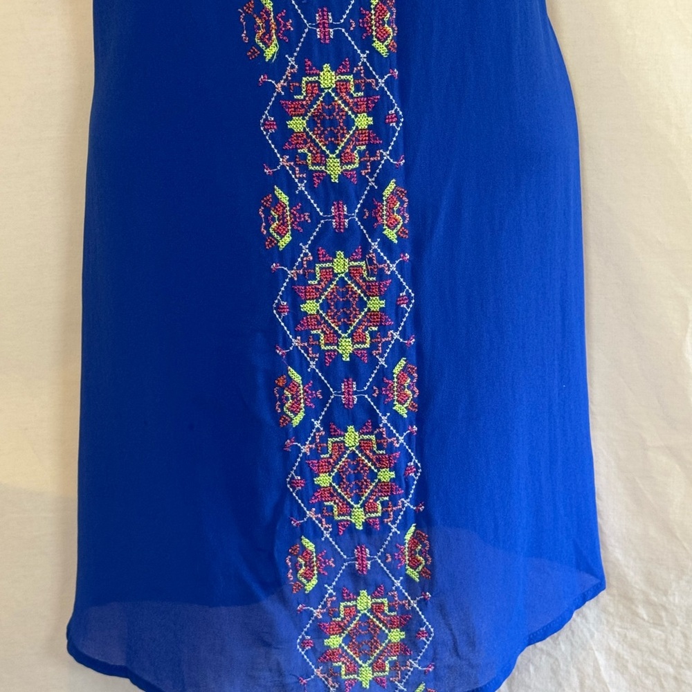 D-161 My Michelle Blue with Colorful Embroidered Detail Sleeveless MIDI Dress - Picture 2 of 12